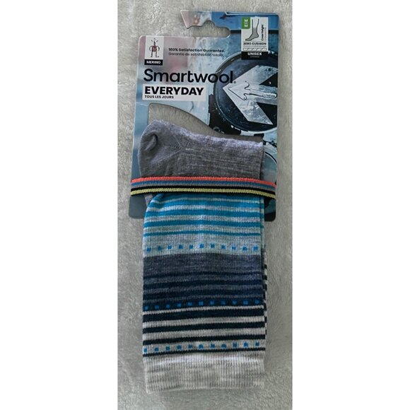 Smartwool Everyday Merino Wool Unisex Crew Socks Medium Grey Multi Stripe Zero C - Picture 1 of 4